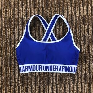 SOLD ON DEPOP - Women's blue Under Armour Crossback Mid Sports Bra